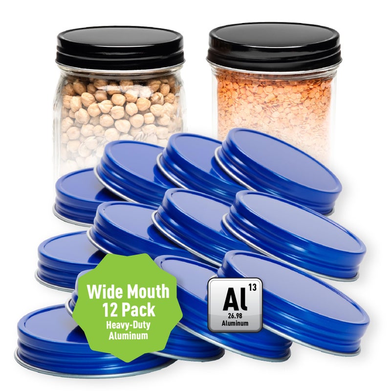 AllSpice Rust-Proof Wide Mouth Aluminum Metal Mason Jar Lids Leak-Proof 12-Pack (Blue) - Image 1